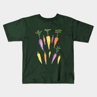 Watercolor Heirloom Carrot Pattern on Textured Cream Kids T-Shirt